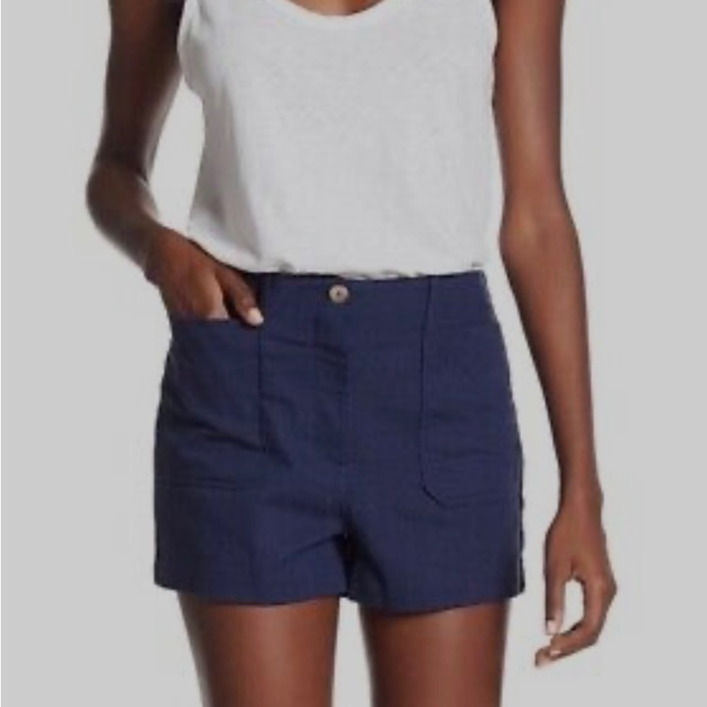 Navy Blue Linen Shorts